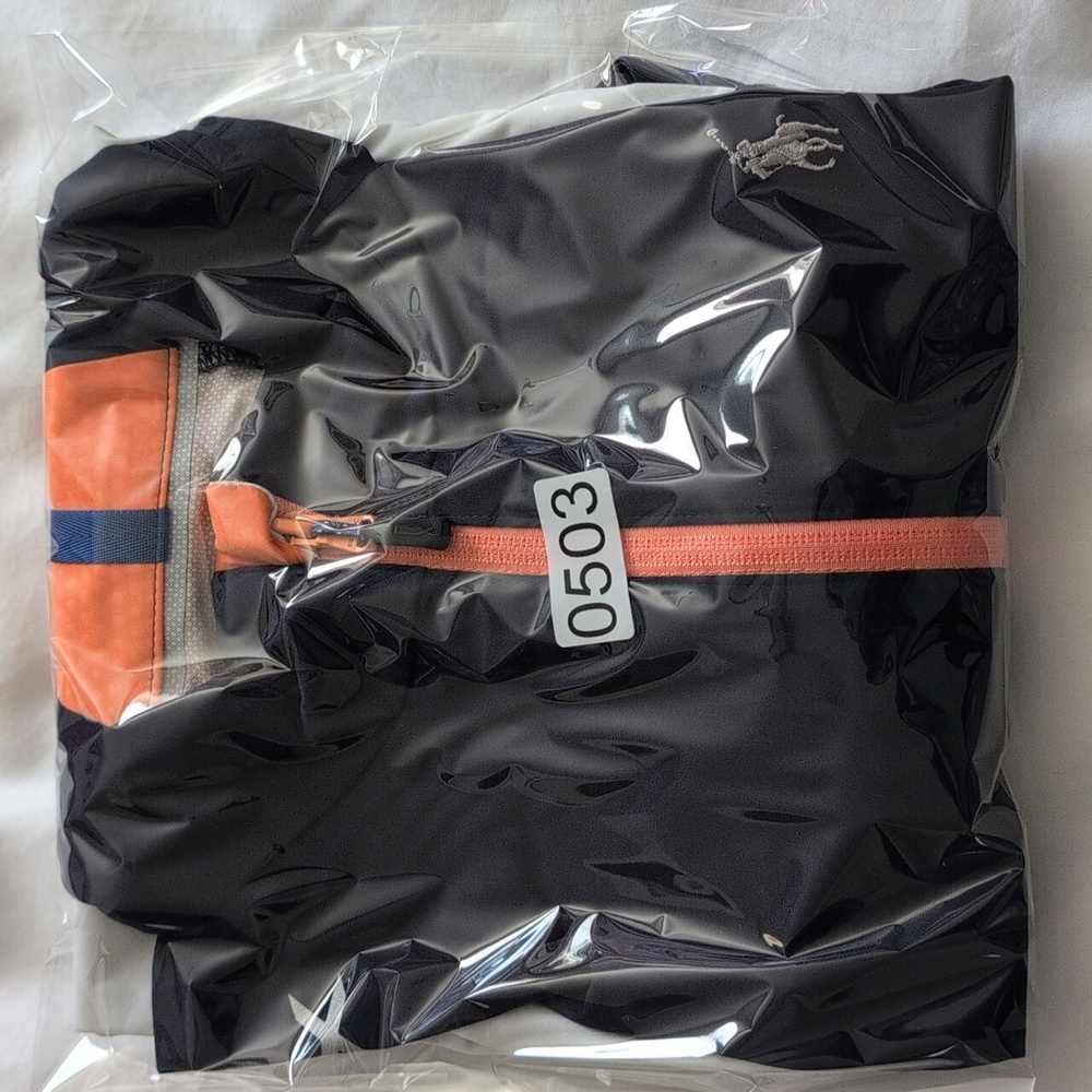 Navy and White Windbreaker with High Collar and Color-Blocked Design - Picture 16 of 16